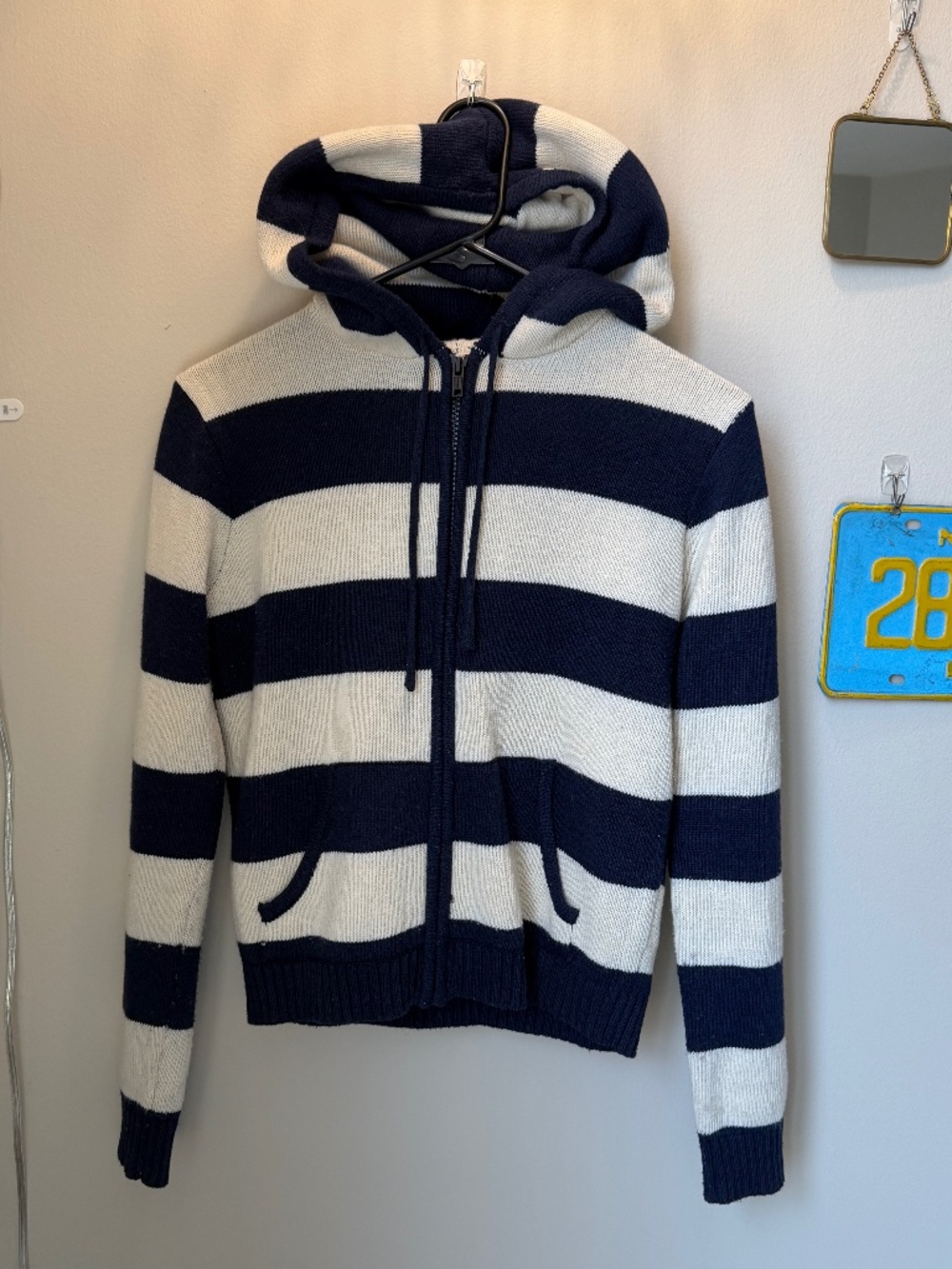 Brandy Melville Striped Knit Zip Up Sweater